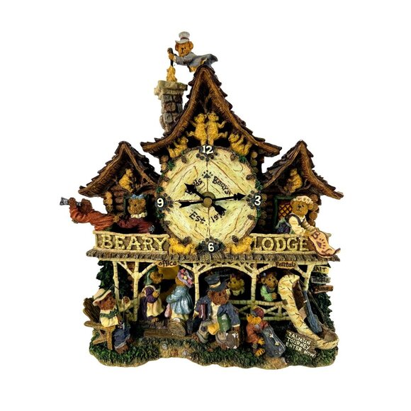Boyds Bears Other - Vintage Boyds Bears Beary Lodge Clock Danbury Mint Resin 1998 Country Cabin